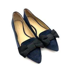 Ann Taylor Tiggy Bow Flat Suede Point Toe Flat Blue 7.5